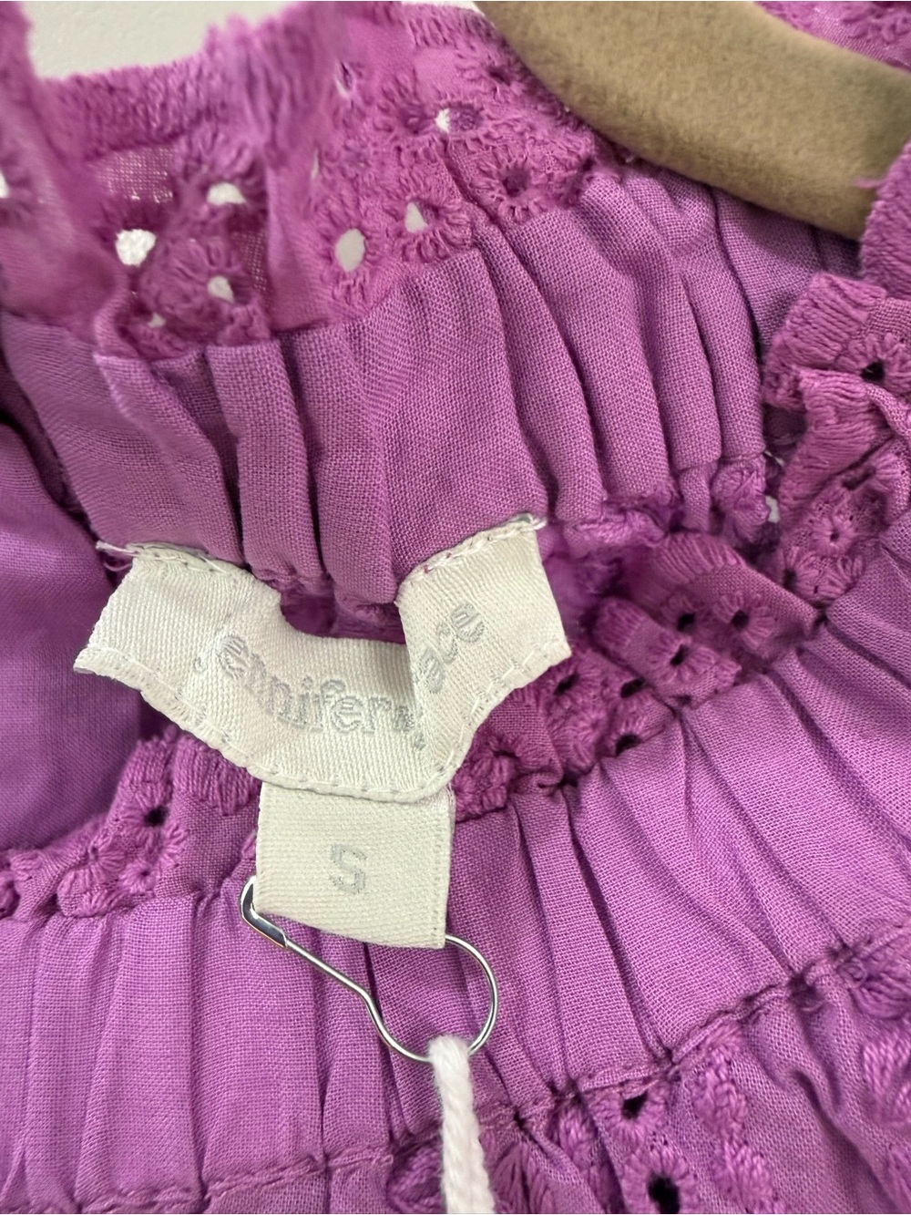Ruffled Eyelet Mock-Neck Blouse in Purple - Picture 7 of 7